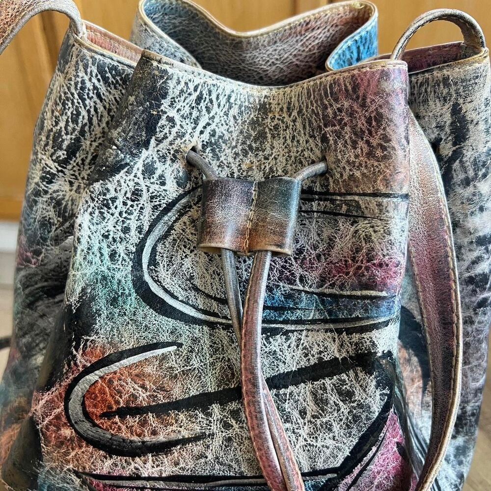 Vintage Botary Women's Multi Hand painted Crossbody Genuine leather Buckey Bag - Picture 5 of 7